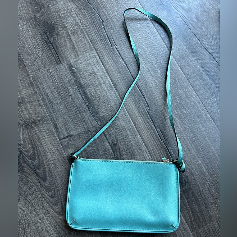 2/$70 Kate Spade ♠️ crossbody purse turquoise blue zipper long strap broken - Picture 2 of 11